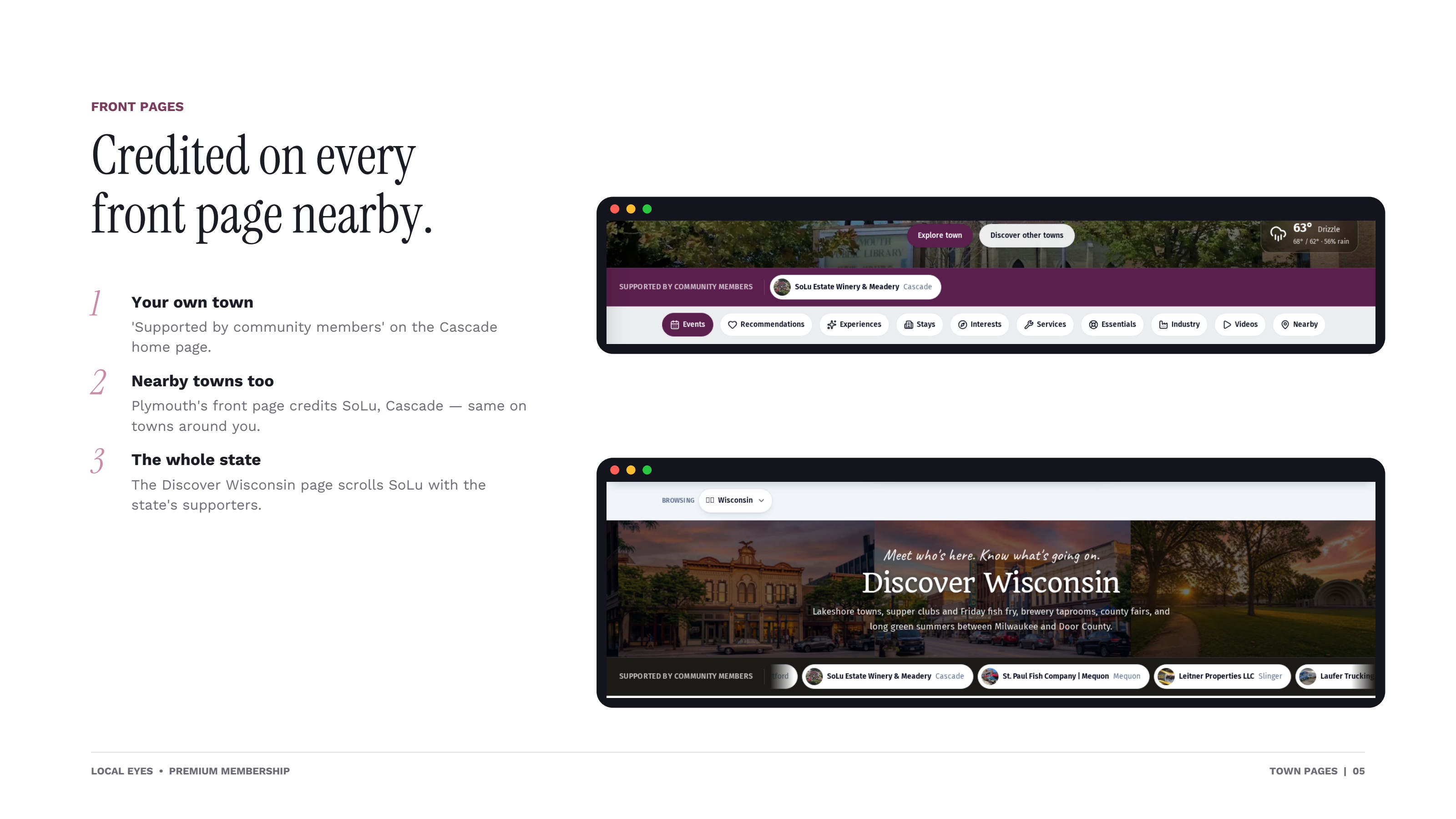 Supported by credits on town and state home pages
