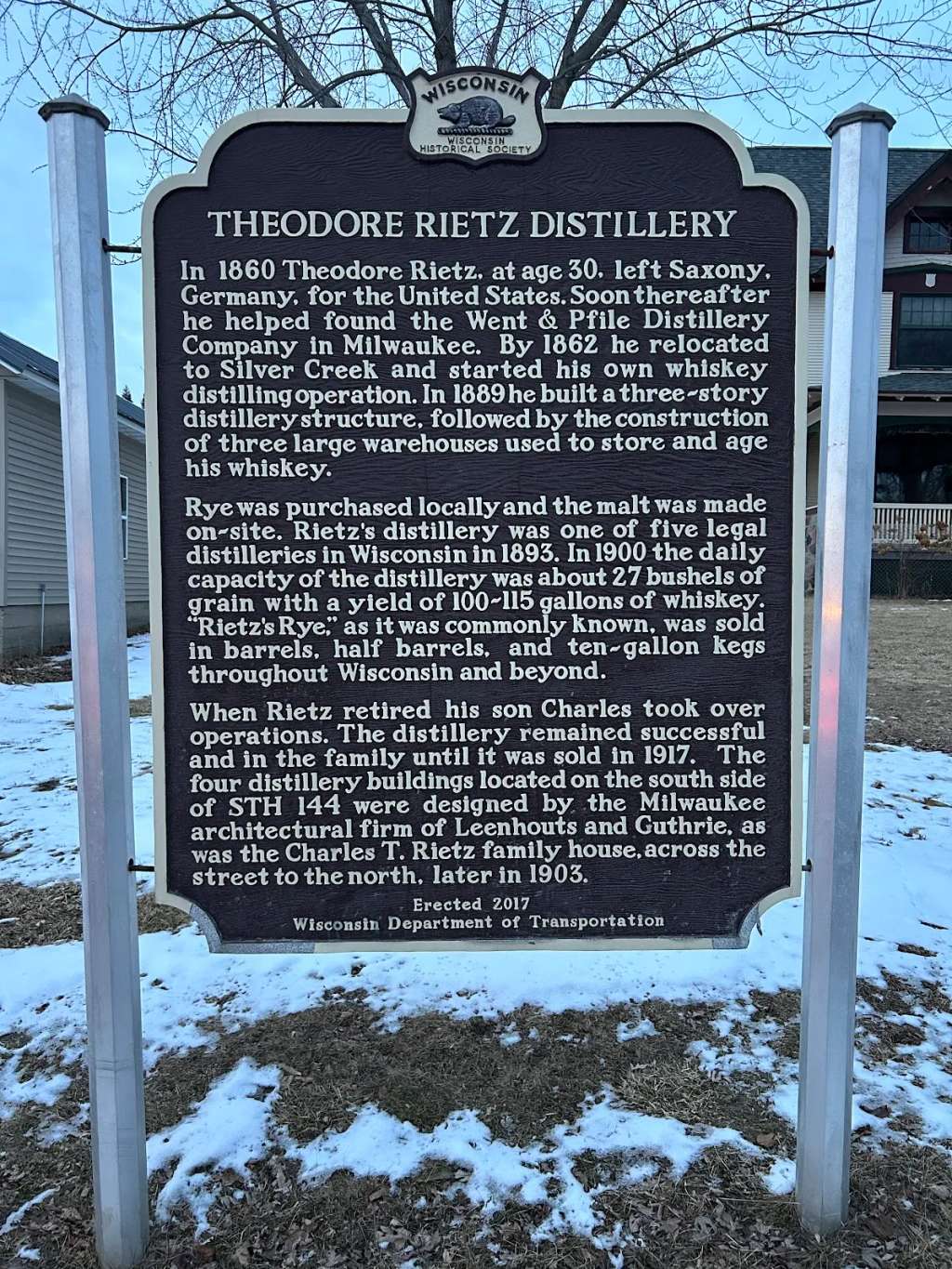 Wisconsin State Historical Marker 571: Theodore Rietz Distillery